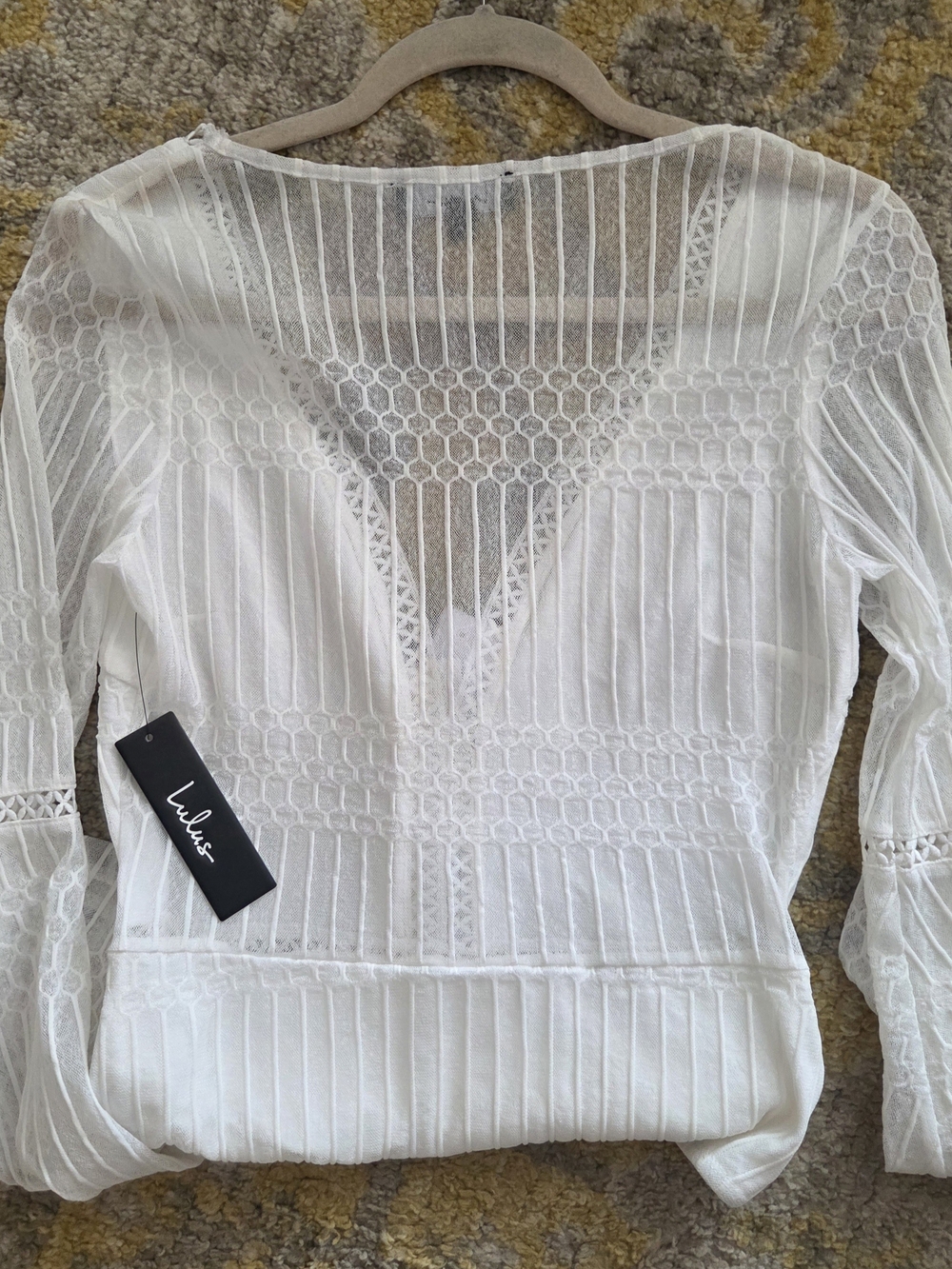 Lulu's White Sheer Lace-Panel Peasant Blouse ~Size Medium NWT